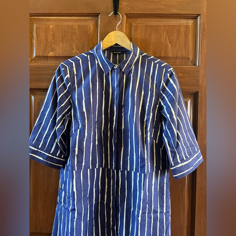 Marimekko Shirt Dress Piccolo Stripes Blue and White Size 40 (Medium) - Picture 5 of 15